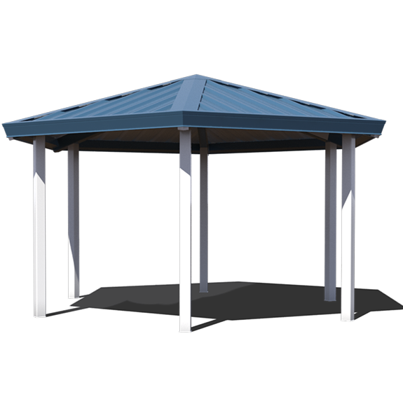 Wooden pavilion structure with metal roof