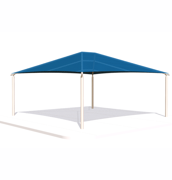 Outdoor blue canopy with metal frame