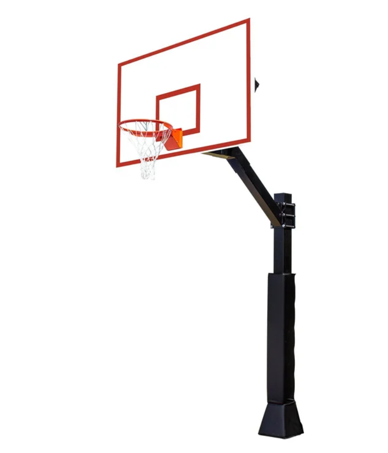 Adjustable basketball hoop on pole