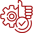 Gear, thumbs up, checkmark icon